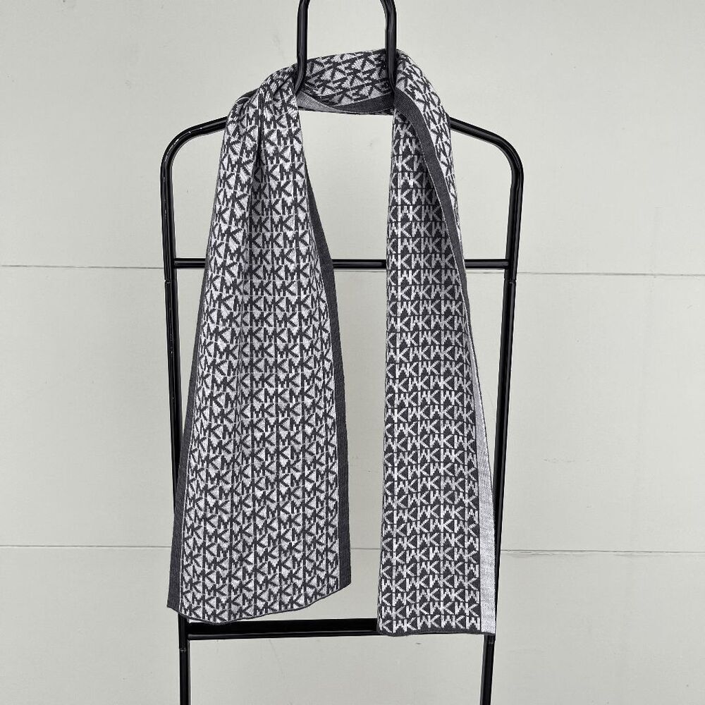 Michael Kors Monogram Knit Scarf in Grey Tones - 10" x 60"